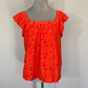 LC Lauren Conrad orange red Textured Square-Neck Tank with elastic top NEW L